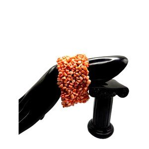 Vintage Chunky Pink Coral Chip Stretch Bracelet Wide Statement Organic Beads